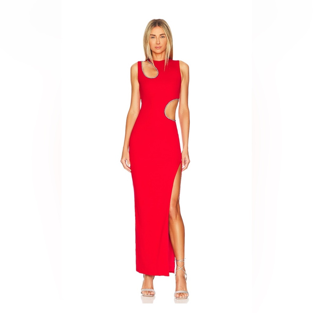 Red superdown maxi dress with cut out